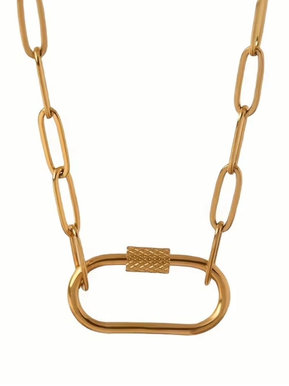 Gold Link Paperclip Necklace with Textured Clasp